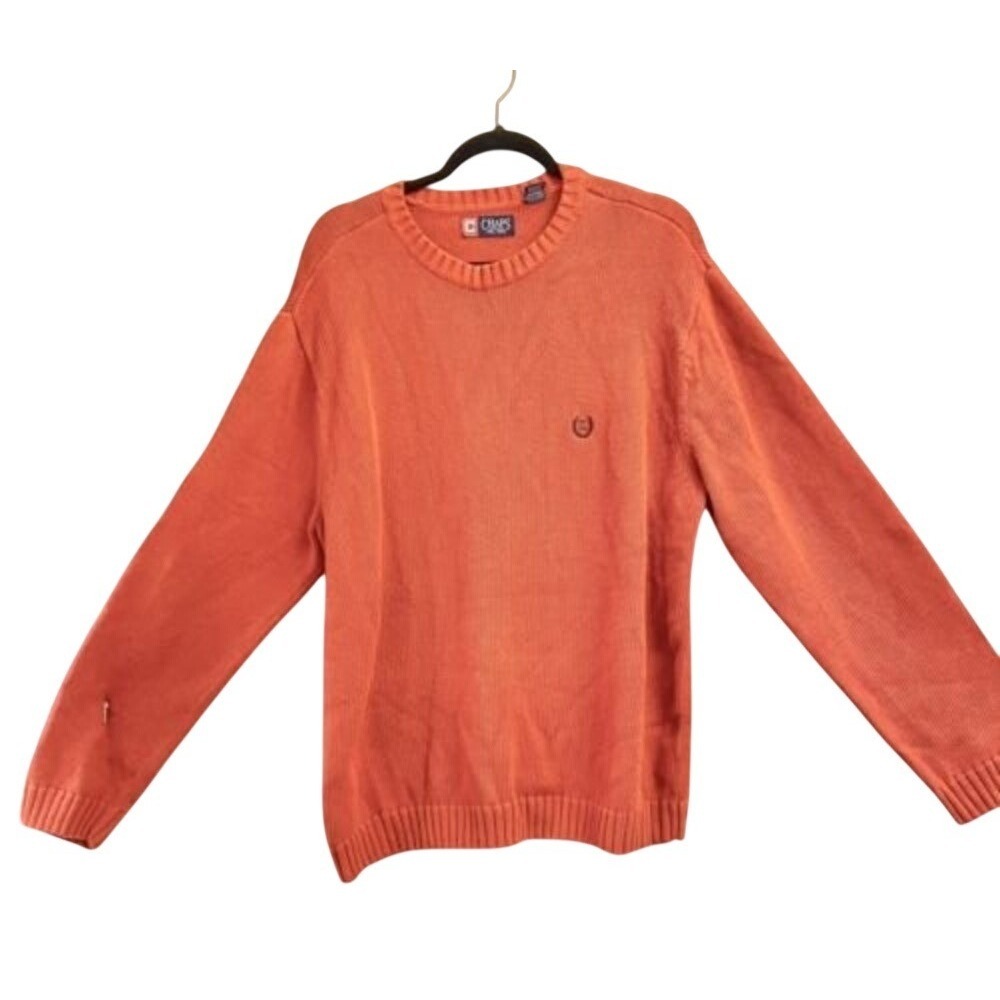 Chaps Orange Sweater Men's XL Tall 100% Cotton Crew‎ Neck